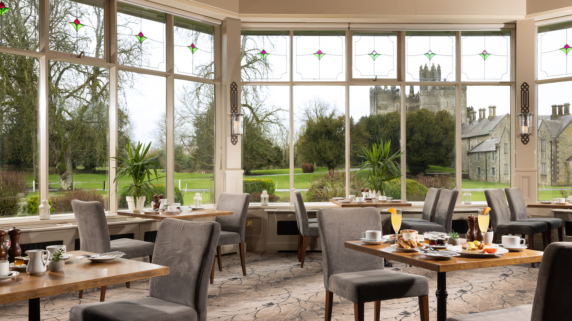 A view of the castle from inside Hermione's Restaurant